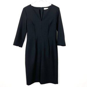 St. Emile Classic Tailored Sheath Dress Split 3/4 Sleeves Back Vent Black Size 6